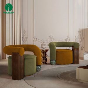 Moontree Mobilier de salon <span class=keywords><strong>design</strong></span> de luxe <span class=keywords><strong>Chaise</strong></span> d'appoint en <span class=keywords><strong>bois</strong></span> <span class=keywords><strong>et</strong></span> tissu avec base en marbre <span class=keywords><strong>Chaise</strong></span> de loisirs Lounge - Product Image 4