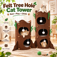 Arbre à chat multi-niveaux en feutre, style tronc d'arbre, avec balles suspendues, pour l'escalade et le repos des chats multiples en intérieur