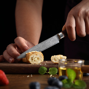 VG10 Damascus Steel Fruit <b>Slicing</b> <b>Knife</b> Sandalwood Handle Sharp Kitchen Utility <b>Knife</b> For Restaurant Use - Product Image 4