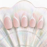 Faux ongles à presser en amande, rose nude avec ligne blanche, brillants, couvrance totale, vente en gros