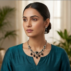 DIVYORO Women's Wildlife Inspired Gold Silver Disc <b>Necklace</b> Earring Set Designer Fashion Jewelry <b>Statement</b> <b>Necklace</b> for Wedding - Product Image 4