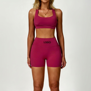Conjunto Deportivo de 2 Piezas para Yoga y Entrenamiento Físico, Color Nude Sólido, Transpirable, de Secado Rápido, Espalda Cruzada, Cintura Media, Alta Calidad - Product Image 1