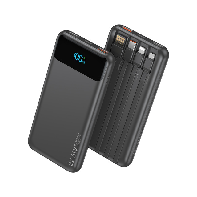 10000mAh 22.5W Fast Charge Power Bank 4 Built-in Cables Lithium Polymer Battery ABS Plastic Casing UL2056/CE/UKCA/FCC Certified