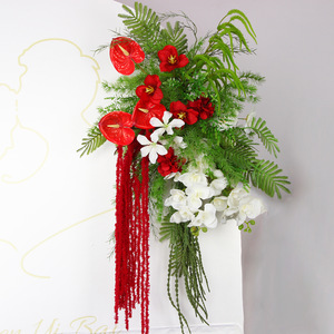 Arrangements floraux artificiels pour mariage, fleurs en plastique et soie mélangées, décorations d'angle vertes et blanches pour toile de fond de mariage - Product Image 3