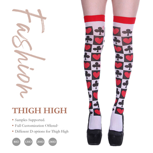 Fashion Suits Playing Cards <strong>Ladies</strong> Knee <strong>Socks</strong> Thin Breathable <strong>Soft</strong> Stretch Elasticity Geometric Pattern Festival Factory Goods - Product Image 1