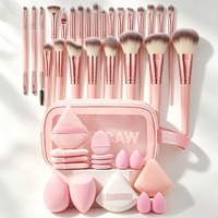 Ensemble d'outils de maquillage avec tampon applicateur triangulaire, bandeau à nœud et pinceaux éventail plats pour correcteur et maquillage du visage - Fibre synthétique