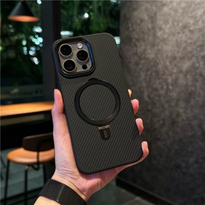 Funda de Teléfono con Textura de Fibra de Carbono de Lujo para iPhone 13 14 15 16 Pro Max con Soporte Magnético de Metal, Cubierta Esmerilada Antigolpes - Product Image 4