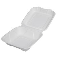Boîte à clapet de bagasse blanche de 9*9 pouces sans PFAS congelable au micro-ondes avec couvercle à charnière Conteneurs à assiettes jetables