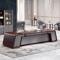 Bureau de direction en forme de I, moderne, durable, de luxe léger, pour patron/CEO, ergonomique, avec rangement en bois, design de cabinet latéral, montage facile, villa