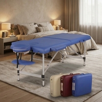 Table de massage professionnelle en cuir synthétique et aluminium, portable et réglable en hauteur, table de salon de beauté pliable