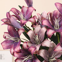 Bunga Lily Biru Buatan YM, Bunga Lily Palsu Realistis Tanpa Bau dari PVC untuk Buket Pengantin, Dekorasi Rumah, Pesta, Acara, Supplier