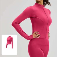 Veste de sport légère à fermeture éclair pour femme, à manches longues, séchage rapide, vente en gros, veste de fitness sans couture pour la course à pied, le yoga et la salle de sport