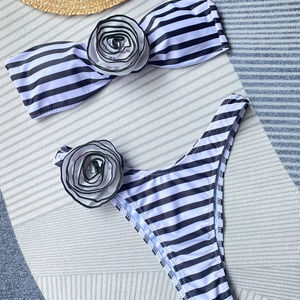 Setelan pakaian pantai seksi renda populer musim panas 2025 <span class=keywords><strong>2</strong></span> potong Set Bikini sublimasi kaki tinggi jahitan jala segitiga - Product Image 4