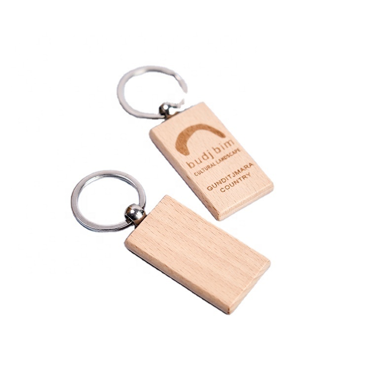 Promotional Wooden Keychain Rectangle Blank Engraved
