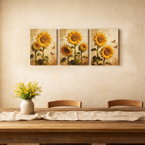 Décoration murale en toile avec motif de tournesol jaune, décorations artistiques, décoration de salle de bain, décoration florale de tournesol - Product Image 1