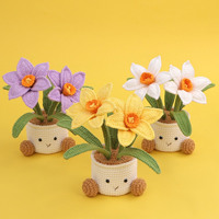 Ornamen Pot Bunga Narcissus Rajutan Katun Amigurumi, Desain Karakter Berkaki, Estetis, Ramah Lingkungan, Dekorasi Ruangan