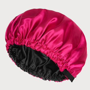 <span class=keywords><strong>Bonnet</strong></span> de sommeil en satin double couche personnalisé pour femmes, <span class=keywords><strong>bonnet</strong></span> de douche imperméable et réglable avec fermeture à bouton-pression - Product Image 6