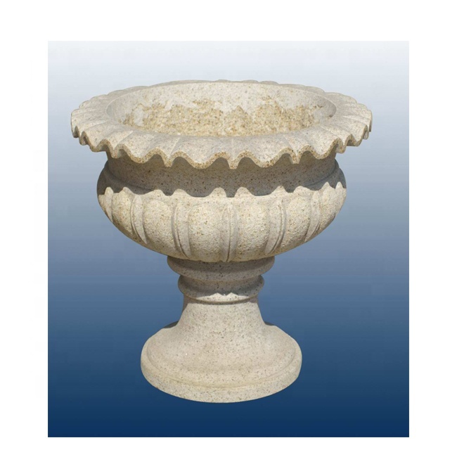 Modern Round White Granite Stone Flowerpot