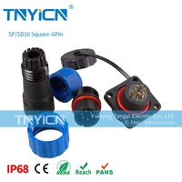 SD16 carré 6pin 5A montage sur panneau M16 extérieur circulaire industriel mâle femelle prise câble d'alimentation IP68 connecteur étanche