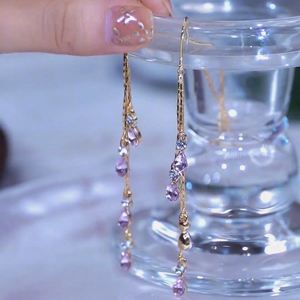 Pendientes colgantes hipoalergénicos de alambre largo con borlas, cadena, circonita y cristal para mujer - Product Image 2