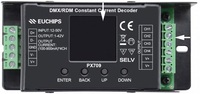 Controlador LED DMX512 RGBW/RGB de 4 Canales Serie Euchips, Carcasa de Metal Negra, Regulador de Intensidad Constante, Entrada DC12V-50V, 8A, 150W Máx.