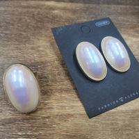 17 km — ensemble de boucles d'oreilles et bagues ovales, bijoux Vintage pour femme en plaqué or, grande perle, bande ouverte, anneau enroulé