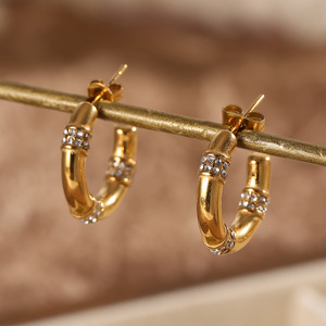 Boucles d'oreilles créoles OAHLAN en acier inoxydable et alliage de zinc, plaquées <span class=keywords><strong>or</strong></span> 18 carats, avec perles et zircons cubiques, pour femme, cadeau de fêtes - Product Image 4