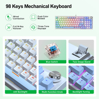 Clavier de jeu mécanique USB filaire avec interrupteurs marron LED, 98 touches ABS, anglais et russe, avec fonction N-Key Rollover et bouton rotatif – Stock usine