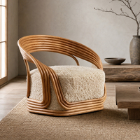 Canapé simple en rotin pour salon, en laine d'agneau, fauteuil en rotin personnalisé directement de l'usine avec coussin doux couleur caramel