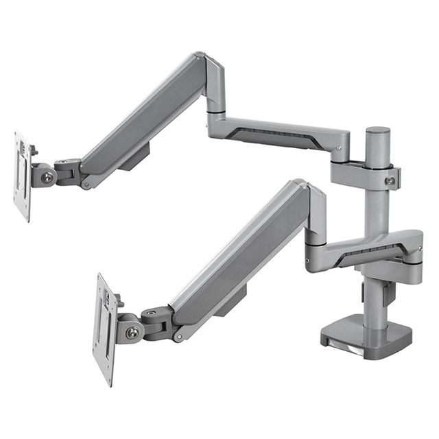 Swelix H11G Gray Dual Monitor Stand Mount 17 36 Inch Articulating Gas Spring Computer Monitor Arm for Desk Maximum 90 Degrees