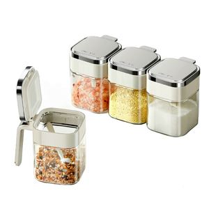 New Design Household Kitchen Seasoning Storage Container Salt Glass Bottle ABS PP <b>Spice</b> <b>Jars</b> with Stainless Steel Lids - Product Image 1