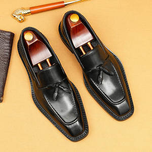 Men's Handmade Vintage Brown Leather Loafers Square Toe <b>Tassel</b> Lace-Up Anti-Slip Breathable Lightweight All Seasons Dress <b>Shoes</b> - Product Image 3