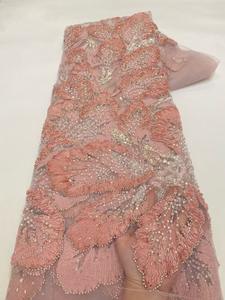 NI.AIビーズレースフレンチブライダルスパンコールネットファブリックメッシュレース真珠付きウェディングイブニングドレス - Product Image 5