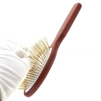 Brosse à cheveux de luxe plaquée or 24 carats avec manche en bois de hêtre 190 aiguilles 18 carats pour cheveux bouclés, séchage au sèche-cheveux, démêlage, massage du cuir chevelu Gua Sha