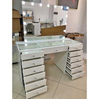 Commode de chambre en bois blanche avec miroir LED et tiroirs, coiffeuse avec miroir LED et tiroirs