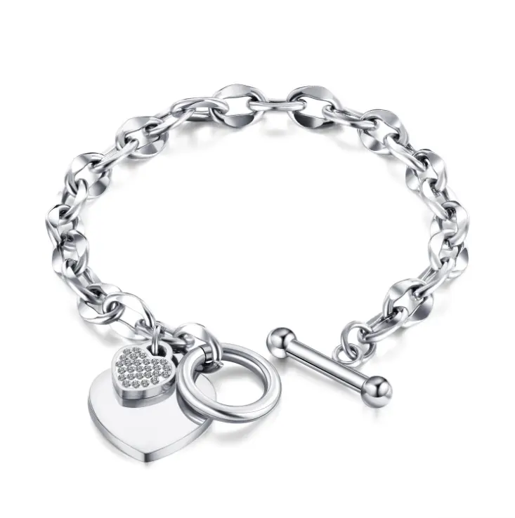 Stainless Steel Love Heart Bracelets For Women Fashion Buckle Titanium Steel Charm Bracelets Wholesale Custom Logo Bracelet