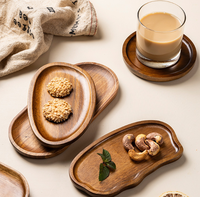 Plateau de service en bois écologique style Japandi, plateau à dessert et à thé pour les fêtes, plateau à gâteau en bois massif, forme irrégulière