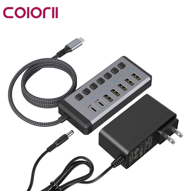 7 in 1 Multiport USB C Hub 10Gbps USB3.2 Gen2 Type C Adapter Individual Port Switch Powered Splitter for Laptop Desktop Tablet