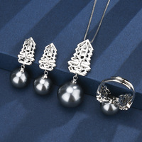Couleur grise perle arbre de vie de noël pendentif collier bague boucles d'oreilles bijoux de noël pavé complet réglage avec zircon pour cadeau