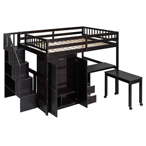 Cama alta tamaño completo con escaleras, estantería, cajones, escritorio, armario, muebles multifuncionales que ahorran espacio para niños y adolescentes - Product Image 6