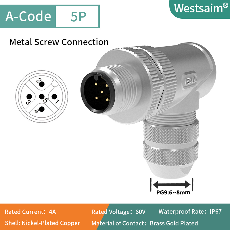 Angle M12-A-5 filetage mâle PG9