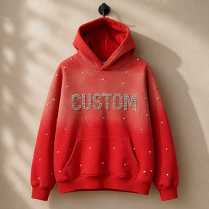 Sweat à capuche personnalisé avec strass effet délavé, 100% coton tricoté, unisexe, rouge, décontracté, streetwear, personnalisation complète OEM - Product Image 4