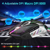 Ratón para Juegos con Cable RGB Macro de 8000 DPI, 68 Luces RGB Únicas