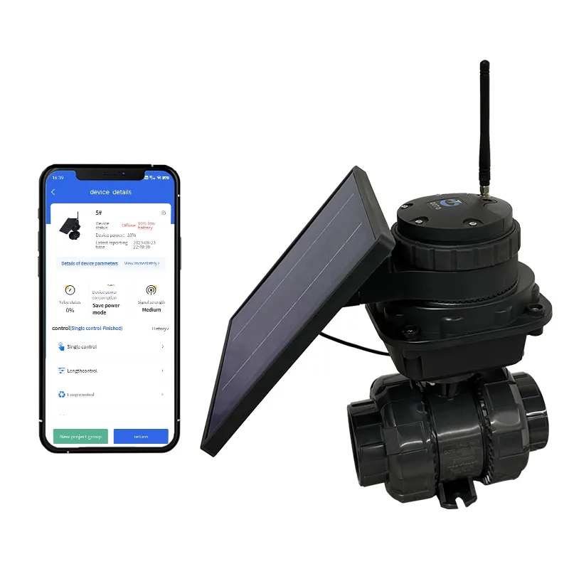 New Technology LORA connect Solar Powered Water valve Solar panel Irrigation controller with UPVC ball valve