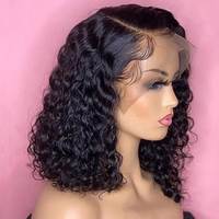 Perruque Pixie Bouclée Prête à Porter en Cheveux Humains Brésiliens, Sans Colle, Vente en Gros, Cheveux Naturels avec Perruques Frontales HD Full Lace pour Femmes