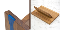 Bloc à couteaux magnétique en bois massif personnalisé avec design en résine époxy, support à couteaux magnétique en bois d'acacia de style plat pour la cuisine à domicile
