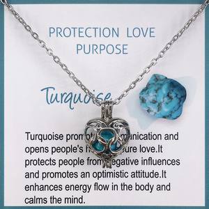 Collier avec pendentif en forme de cœur en cristal de guérison avec cage à pierres précieuses, bijoux spirituels pour femmes, protection, cadeau d'amour, cartes - Product Image 6