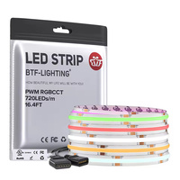 Bande LED COB RGBCCT BTF-LIGHTING 24V 720 LED/m Type Dam FCOB 12mm 6 Broches Dimmable Blanc Tunable pour Éclairage d'Armoire