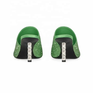 Sandalias de tacón de aguja plateadas con diamantes para mujer, zapatos de vestir de tacón alto fino, mules de fiesta con punta abierta - Product Image 4