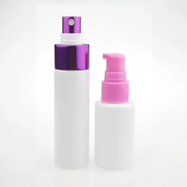 Recipiente de protetor solar para a pele PETG branco 2 onças, frasco de plástico para bomba de spray de 60 ml para cosméticos